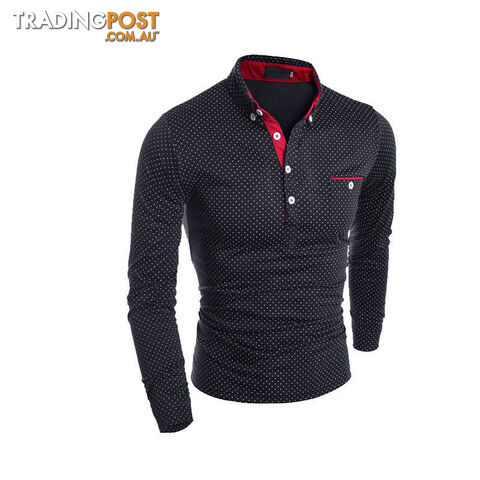 Custom Afterpay black / XSFashion Mens Dots Polo Long Sleeve Print Slim Fit Shirts for Men Polo Shirts Plus Size Camisa Polo Masculina
