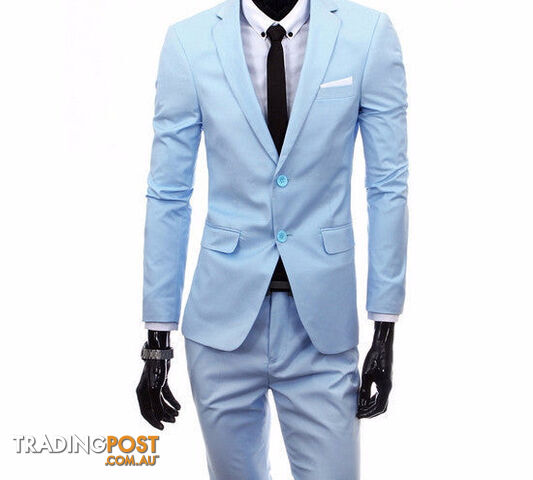 Custom Afterpay 2 pieces sky blue / Mboutique men suit sets / Men's two button Blazers suit+vest+jacket pants