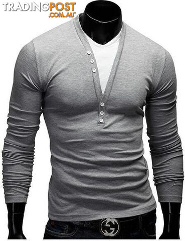 Custom Afterpay Light gray / Asian Size LT Shirt Men Brand Fashion Men'S Fake two Stitching Design Tops & Tees T Shirt Men Long Sleeve Slim T shirt Homme XXL