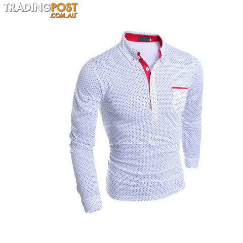 Custom Afterpay white / MFashion Mens Dots Polo Long Sleeve Print Slim Fit Shirts for Men Polo Shirts Plus Size Camisa Polo Masculina