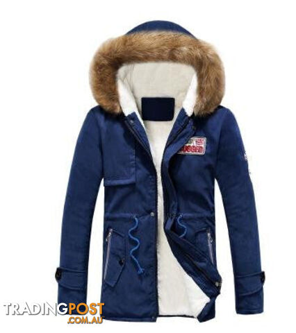 Custom Afterpay blue / XLexplosion models men Korean version of Slim Long warm hooded coat