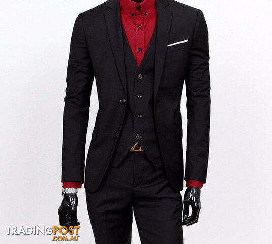 Custom Afterpay 3 pieces black / Mboutique men suit sets / Men's two button Blazers suit+vest+jacket pants