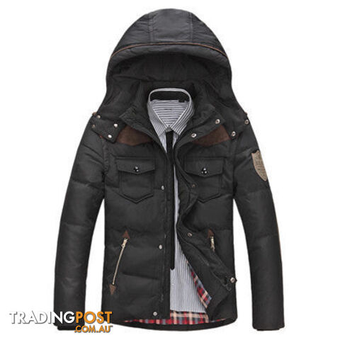 Custom Afterpay Black / LMen's Down Jacket Solid Colors And Jacket Men Duck Down Hooded Thick Clothing Male Casual Zipper Coats