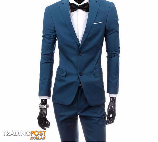 Custom Afterpay 2 pieces blue / XXLboutique men suit sets / Men's two button Blazers suit+vest+jacket pants