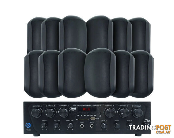 Weconic Outdoor Speaker Package with 480W Bluetooth Amplifier Black