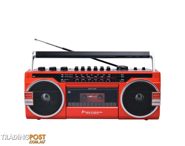Portable Bluetooth Cassette Player Retro AM FM Radio Red