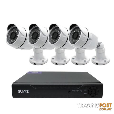 Elinz 4CH CCTV Security 4x Camera System DVR 1080P 5MP AHD Face Detection Video No HDD - Elinz - 0758277006941 - ELN-CCTDVR4CH-CCTBULx4