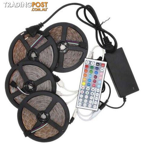 SUPliLED Strip Set 20M ( 4 x5M ) Waterproof 96W 1200LEDs 2835 RGB Strip Flexible Light 44Key IR Remote Controller 8A Power Supply AC 100 - 240V- RGB Color - MRT-KS05041