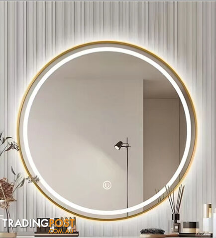 Star Round LED Mirror 90cm Gold Framed Dimmable