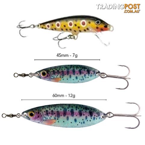 BLACK MAGIC ENTICER TROUT 60MM & 45MM + RAPALA F-7 SPOTTED DOG PACK - BLACK MAGIC