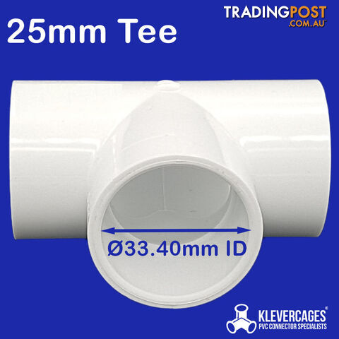 Tee PVC Connector white - 25mm fits PVC pipe - TEE25