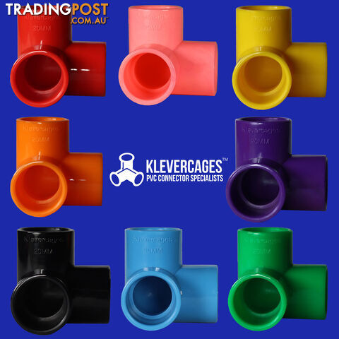 Coloured 3 way elbow connector fitting 20mm fits PVC pipe - KC3W20-ALL