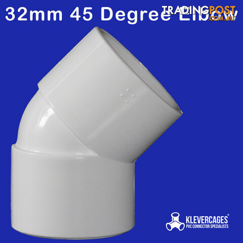 45 degree 32mm PVC Connector fits PVC pressure pipe - 45D32