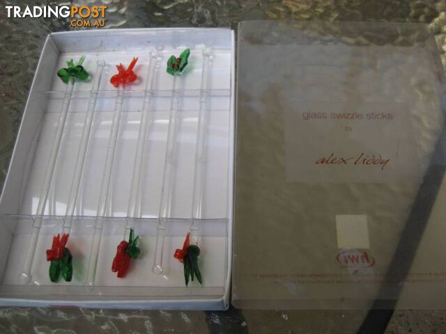 6 Glass Swizzle Sticks by Alex Liddy - Christmas Gift