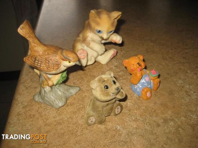 4 Antique figurine bird ,cat and bear