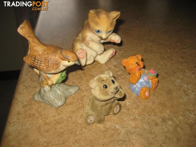 4 Antique figurine bird ,cat and bear
