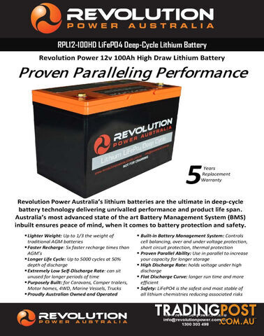 Revolution Power 12v 100Ah High Draw Lithium Battery (orange top) - photo 2 of 5