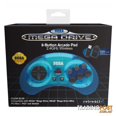 Retro-Bit Sega Mega Drive Wireless Arcade Controller for PC & Mega Drive (Clear Blue) - Retro-bit - Retro Mega Drive Accessory GTIN/EAN/UPC: 7350002937273