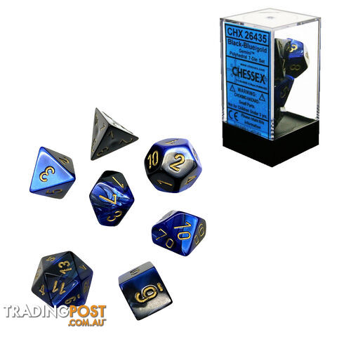 Chessex Gemini Polyhedral 7-Die Dice Set (Black & Blue/Gold) - Chessex CHX26435 - Tabletop Accessory GTIN/EAN/UPC: 709619015022