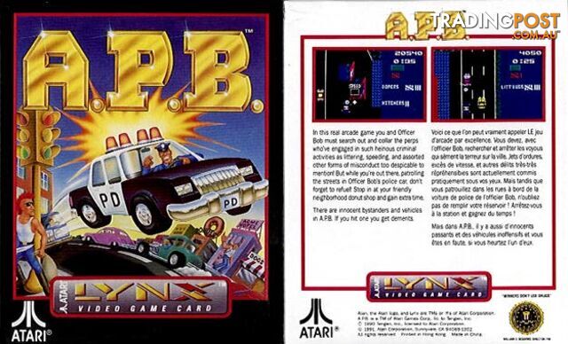 A.P.B. (Atari Lynx) - Atari - Retro Lynx Software GTIN/EAN/UPC: 077000020345 - photo 2 of 2