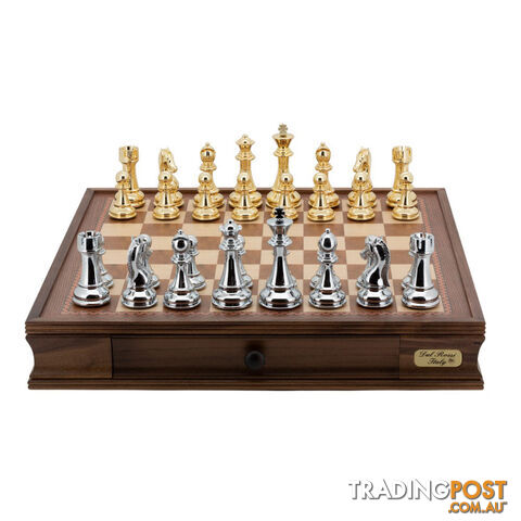 Dal Rossi 20" Walnut Chess Set with Gold & Silver Chess Pieces - Dal Rossi Italy - Tabletop Board Game
