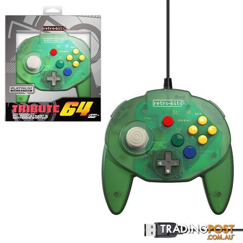 Retro-Bit Tribute64 Forest Green Wired Controller for PC - Retro-bit - PC...