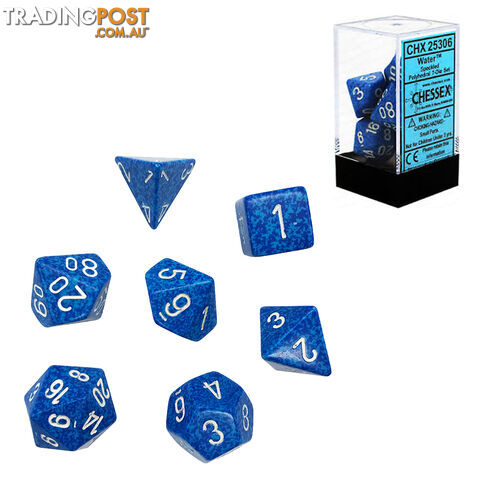 Chessex Water Speckled Polyhedral 7-Die Dice Set (Blue & Aqua/White) - Chessex CHX25306 - Tabletop Accessory GTIN/EAN/UPC: 601982020996