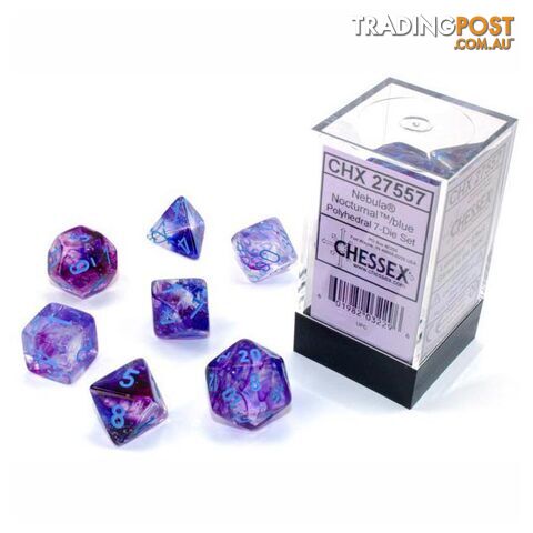 Chessex Nebula Luminary Polyhedral 7-Die Dice Set (Nocturnal / Blue) - Chessex - Tabletop Accessory GTIN/EAN/UPC: 601982032296