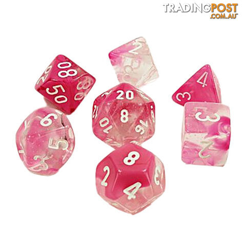 Chessex Gemini Polyhedral 7-Die Dice Set (Clear & Pink/White) - Chessex - Tabletop Accessory GTIN/EAN/UPC: 601982030261