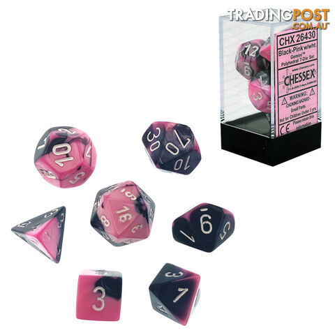 Chessex Gemini Polyhedral 7-Die Dice Set (Black/Pink & White) - Chessex - Tabletop Accessory GTIN/EAN/UPC: 601982022921