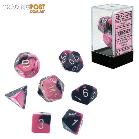 Chessex Gemini Polyhedral 7-Die Dice Set (Black/Pink & White) - Chessex - Tabletop Accessory GTIN/EAN/UPC: 601982022921
