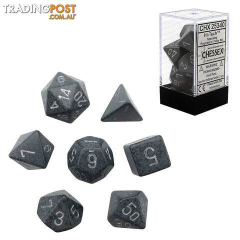 Chessex Speckled Hi-Tech Polyhedral 7-Die Dice Set (Grey/Black & White) - Chessex - Tabletop Accessory GTIN/EAN/UPC: 601982021153