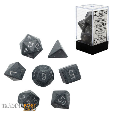 Chessex Speckled Hi-Tech Polyhedral 7-Die Dice Set (Grey/Black & White) - Chessex - Tabletop Accessory GTIN/EAN/UPC: 601982021153