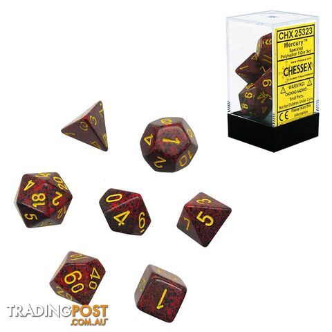 Chessex Mercury Speckled Polyhedral 7-Die Dice Set (Red & Black/Yellow) - Chessex CHX25323 - Tabletop Accessory GTIN/EAN/UPC: 601982021092