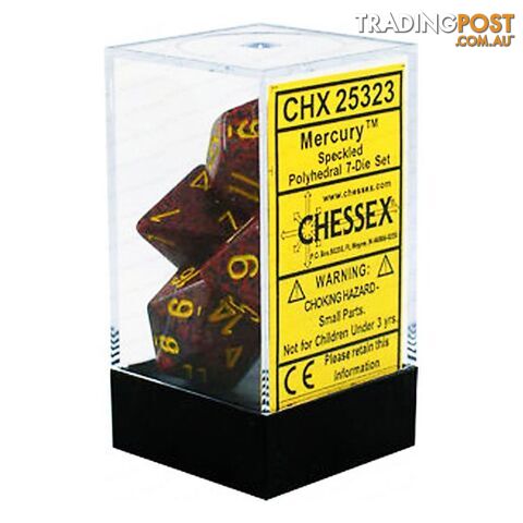 Chessex Mercury Speckled Polyhedral 7-Die Dice Set (Red & Black/Yellow) - Chessex CHX25323 - Tabletop Accessory GTIN/EAN/UPC: 601982021092 - photo 3 of 3