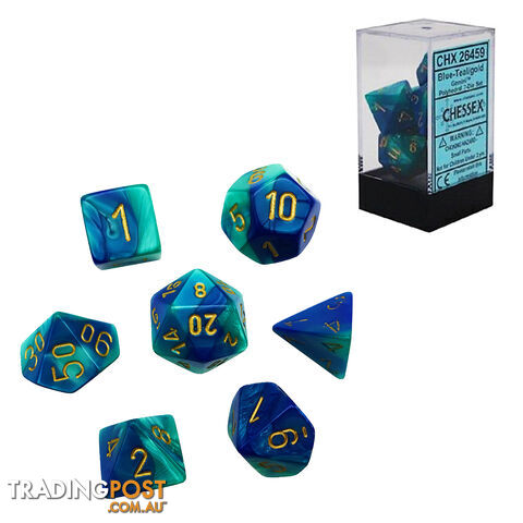 Chessex Gemini Polyhedral 7-Die Dice Set (Blue/Teal & Gold) - Chessex CHX26459 - Tabletop Accessory GTIN/EAN/UPC: 601982023133