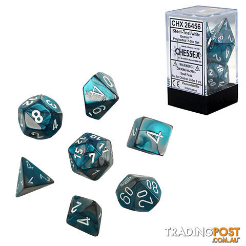 Chessex Gemini Polyhedral 7-Die Dice Set (Steel/Teal & White) - Chessex - Tabletop Accessory GTIN/EAN/UPC: 601982023102