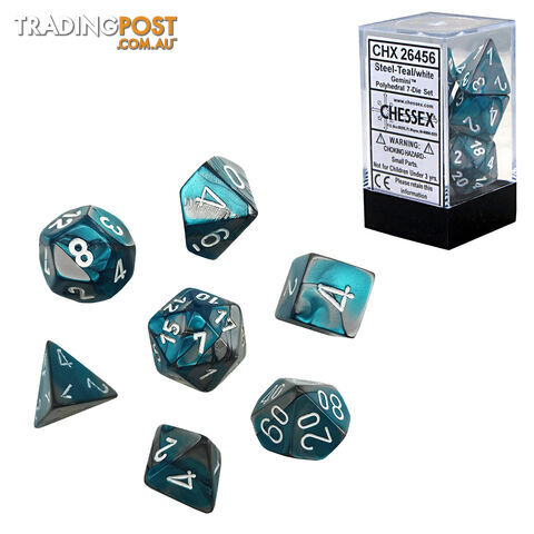 Chessex Gemini Polyhedral 7-Die Dice Set (Steel/Teal & White) - Chessex - Tabletop Accessory GTIN/EAN/UPC: 601982023102