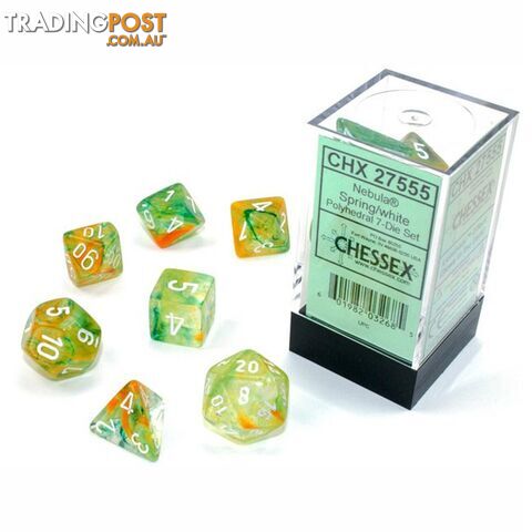 Chessex Nebula Luminary Polyhedral 7-Die Dice Set (Spring/White) - Chessex - Tabletop Accessory GTIN/EAN/UPC: 601982032685