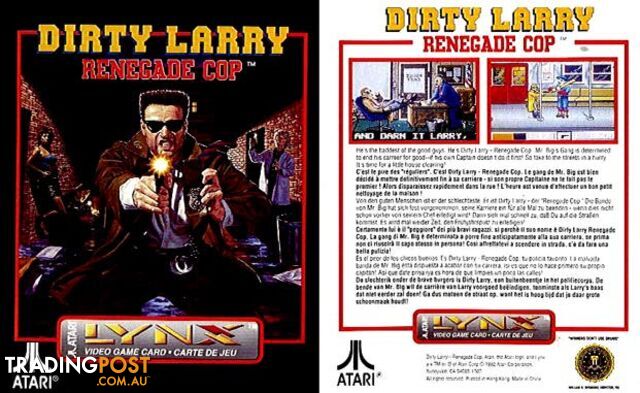 Dirty Larry Renegade Cop (Atari Lynx) - Atari - Retro Lynx Software GTIN/EAN/UPC: 077000504067 - photo 2 of 2