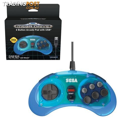 Retro-Bit 8-button Arcade Pad Clear Blue USB Gamepad For PC & Mac - Retro-bit - Retro Mega Drive Accessory GTIN/EAN/UPC: 7350002936863