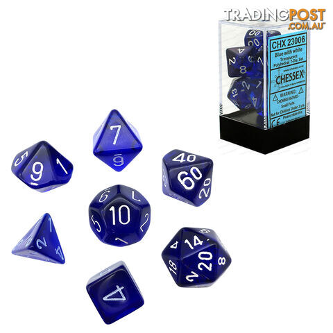 Chessex Translucent Polyhedral 7-Die Dice Set (Blue & White) - Chessex - Tabletop Accessory GTIN/EAN/UPC: 601982009946
