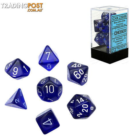 Chessex Translucent Polyhedral 7-Die Dice Set (Blue & White) - Chessex - Tabletop Accessory GTIN/EAN/UPC: 601982009946
