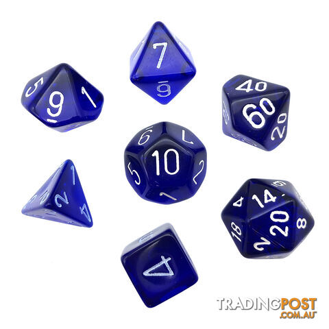 Chessex Translucent Polyhedral 7-Die Dice Set (Blue & White) - Chessex - Tabletop Accessory GTIN/EAN/UPC: 601982009946