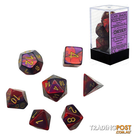 Chessex Gemini Polyhedral 7-Die Dice Set (Purple/Red & Gold) - Chessex - Tabletop Accessory GTIN/EAN/UPC: 601982022891