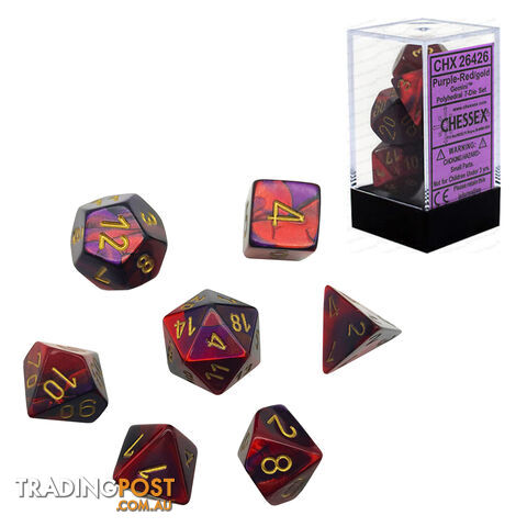 Chessex Gemini Polyhedral 7-Die Dice Set (Purple/Red & Gold) - Chessex - Tabletop Accessory GTIN/EAN/UPC: 601982022891