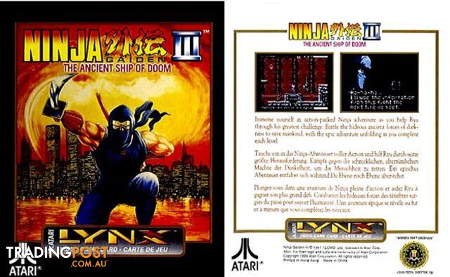 Ninja Gaiden III: The Ancient Ship of Doom (Atari Lynx) - Atari - Retro Lynx Software GTIN/EAN/UPC: 077000400154 - photo 2 of 2