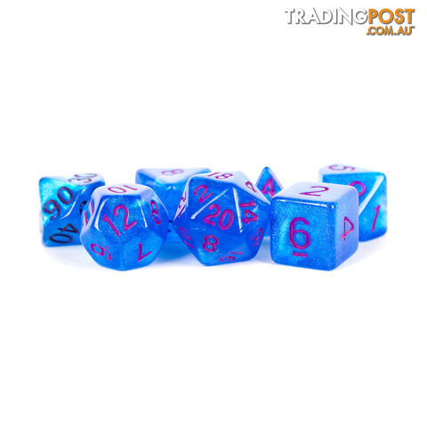 MDG Metallic Dice Games Stardust Blue With Purple Numbers - 7 Die Polyhedral Dice Set - Metallic Dice Games LLC - Tabletop Accessory GTIN/EAN/UPC: 680599383984