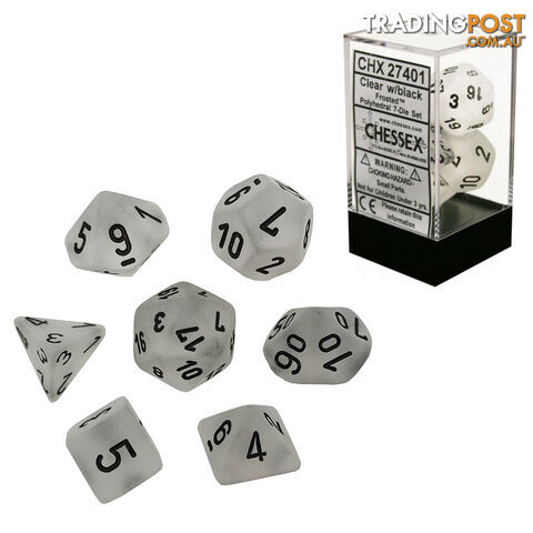 Chessex Frosted Polyhedral 7-Die Dice Set (Clear & Black) - Chessex CHX27401 - Tabletop Accessory GTIN/EAN/UPC: 601982024512