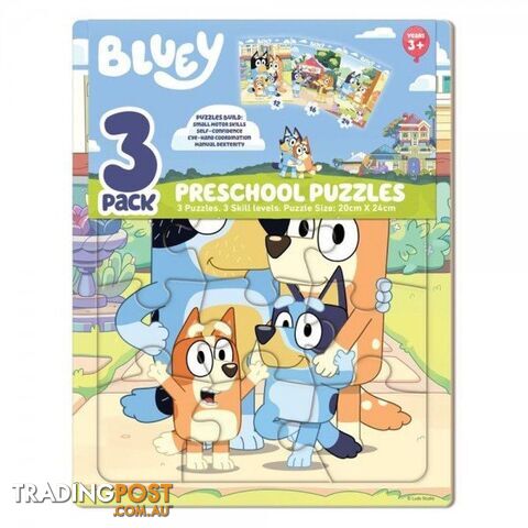 Bluey Preschool Puzzles 3 Pack - Crown Products - Toys Games & Puzzles GTIN/EAN/UPC: 9317762185892